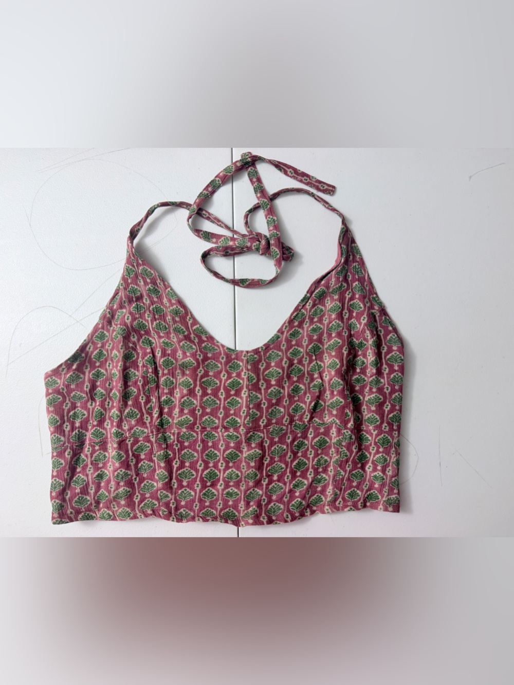 ❌SOLD❌Free People Pink Floral Halter Crop Top Boho Festival Smocked Open Back  S